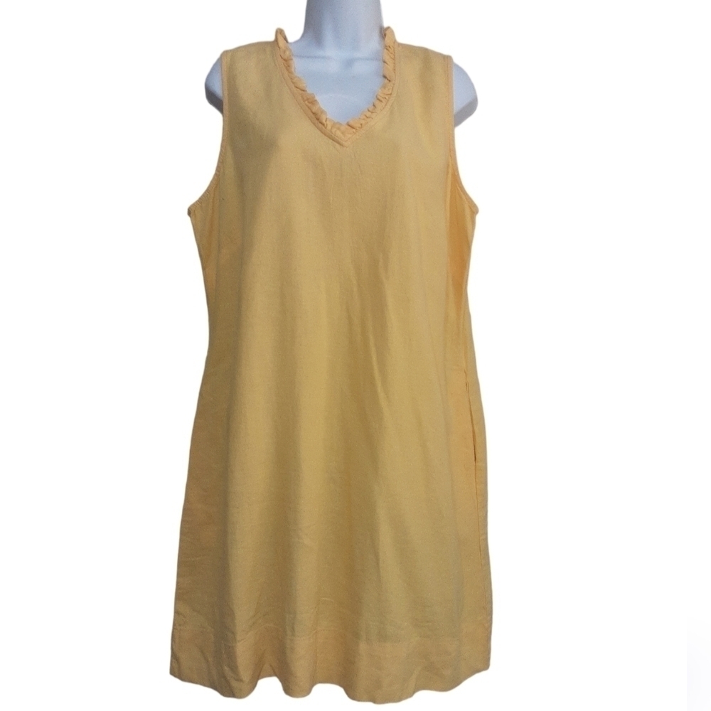 Briggs women mini shift dress linen XL yellow casual beach vacation resort retro